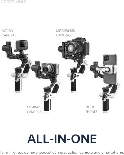 FeiyuTech Official SCORP Mini 2 Kit Gimbal,3-Axis Camera Stabilizer with AI Tracker Fill Light,1,3IN Touch Sreen, for Mirrorless Camera,Smartphone,Action Camera,with Carrying Case,Extension Rod,White - Image 2