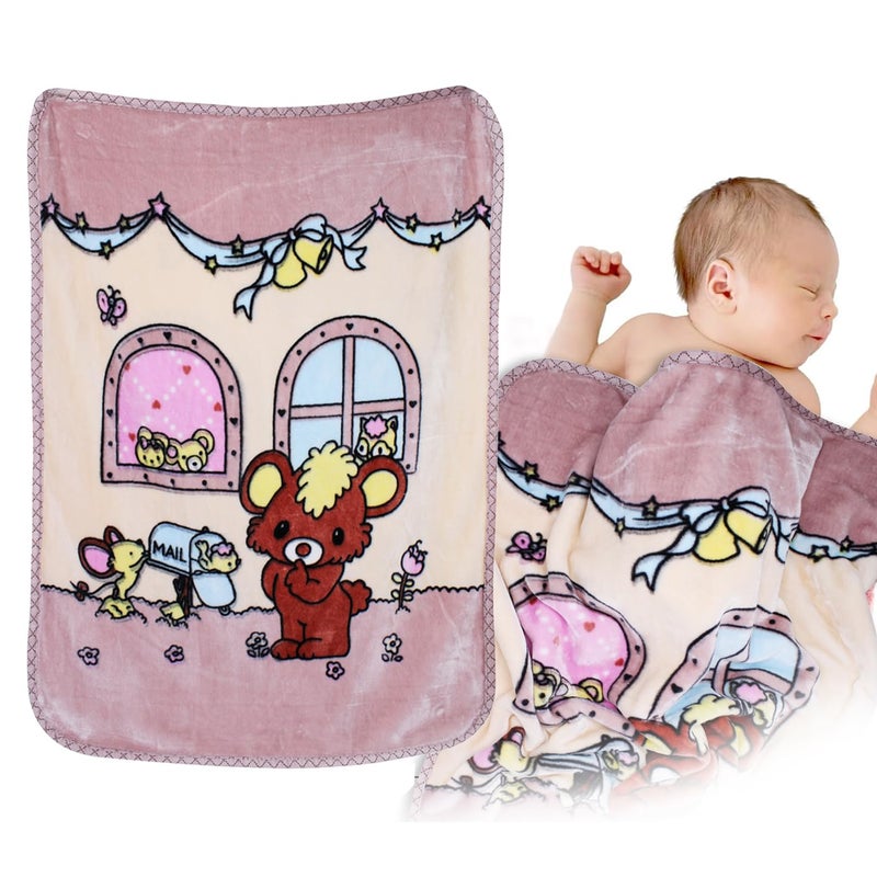 KAVIN Warm and Soft Fleece Blanket Cartoon Printed Baby Blanket for Kids Winter Wrapping Blanket 04 Years Babies Size105x80 cm Peach Blanket - Image 1