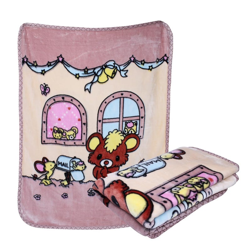 KAVIN Warm and Soft Fleece Blanket Cartoon Printed Baby Blanket for Kids Winter Wrapping Blanket 04 Years Babies Size105x80 cm Peach Blanket - Image 5