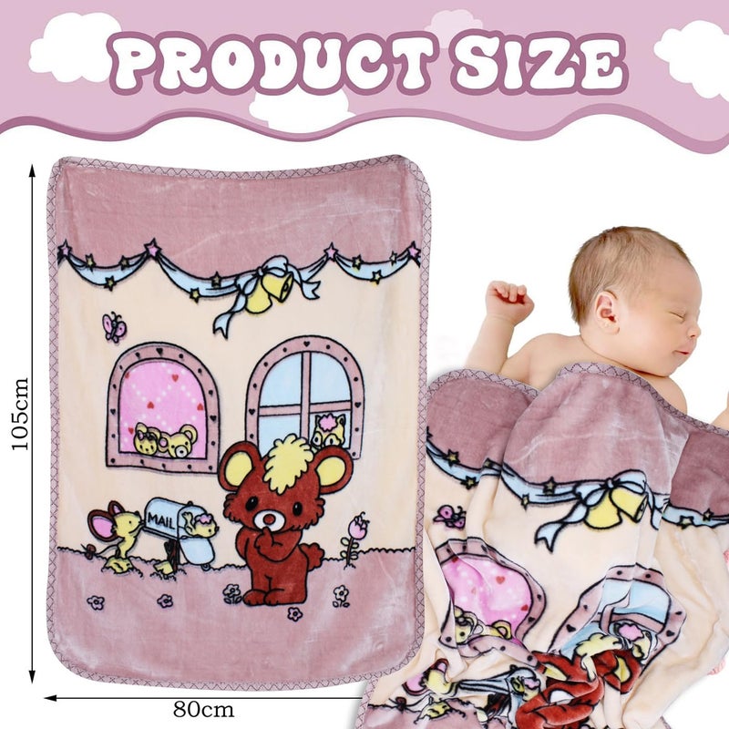 KAVIN Warm and Soft Fleece Blanket Cartoon Printed Baby Blanket for Kids Winter Wrapping Blanket 04 Years Babies Size105x80 cm Peach Blanket - Image 2