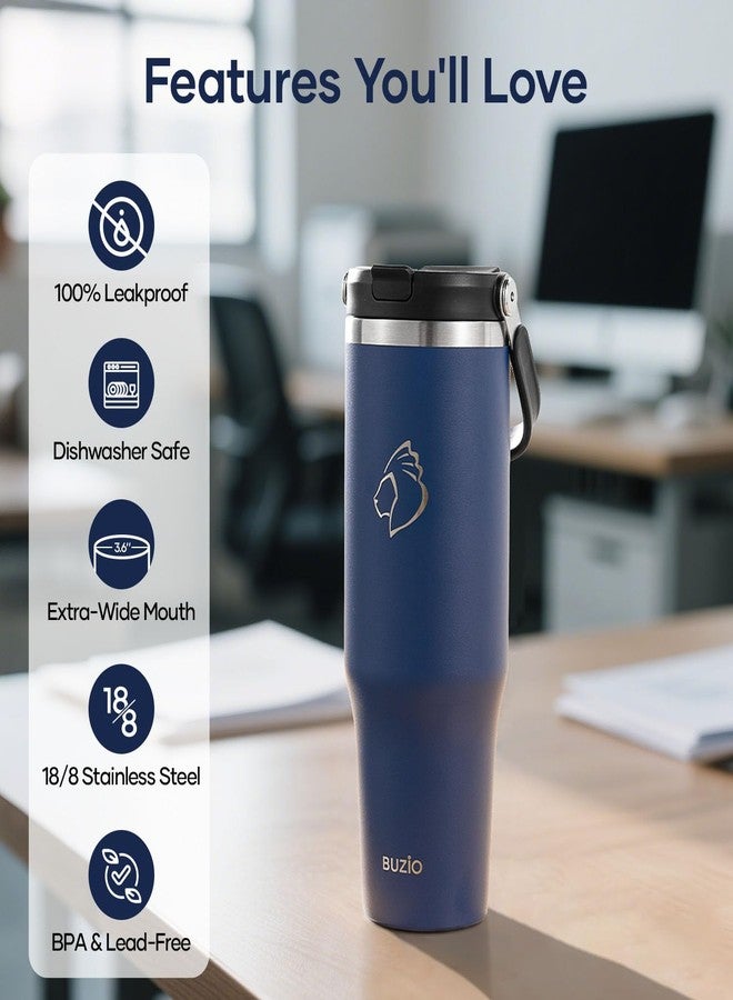 BUZIO 40 oz Tumbler with Handle, Insulated Tumbler with 2-in-1 Lid and Straw, Stainless Steel Vacuum Insulated Iced Coffee Tumbler Cup, Spill-Proof Travel Mug Thermal Cup for Hot and Cold Drinks - Image 5