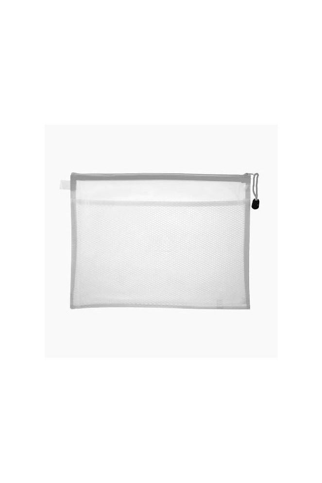 Waterproof Mesh File Holder – Durable Zipper, A4 Size, White Color, Ideal for Papers, School, and Office - Image 1