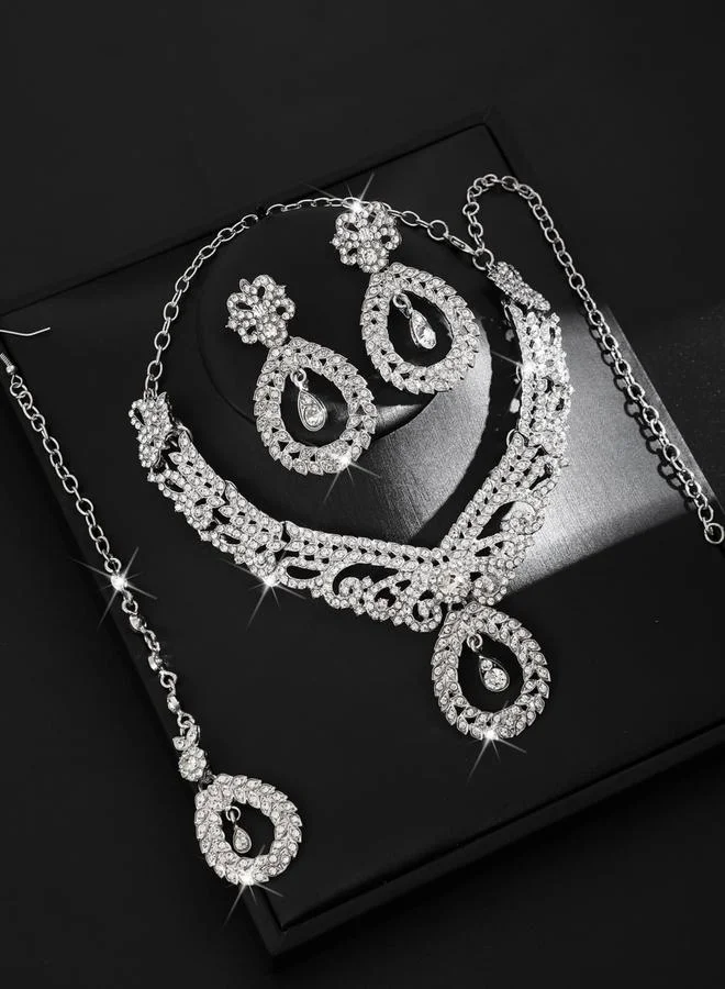 تايك تو طقم مجوهرات قلادة ودلاية جبين وأقراط 3 قطع