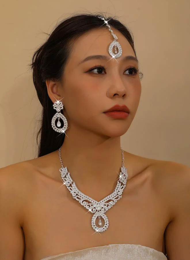 تايك تو طقم مجوهرات قلادة ودلاية جبين وأقراط 3 قطع