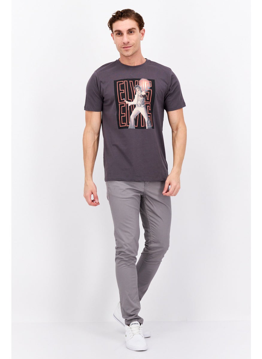 ELVIS Men Crew Neck Short Sleeves Graphic Print T-Shirt, Charcoal Combo  - Image 4
