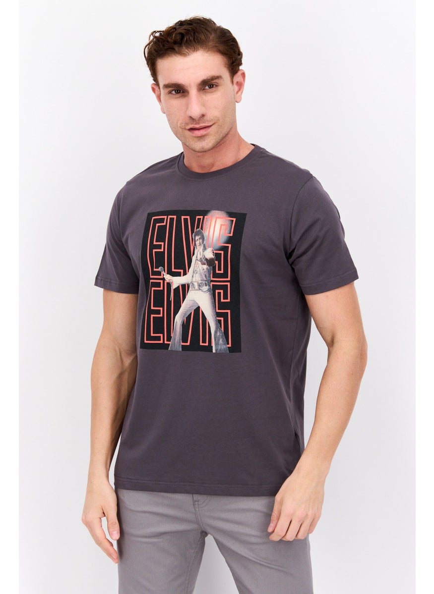 ELVIS Men Crew Neck Short Sleeves Graphic Print T-Shirt, Charcoal Combo  - Image 1