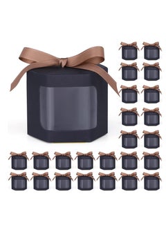 Hexagonal Gift Boxes with Lids, 24 Pcs Display Window Paper Boxes, 3.9 x 3.9 x 3.9 Inches Ideal for Crafting, Cakes, Candy, Weddings, and Birthdays (Black)