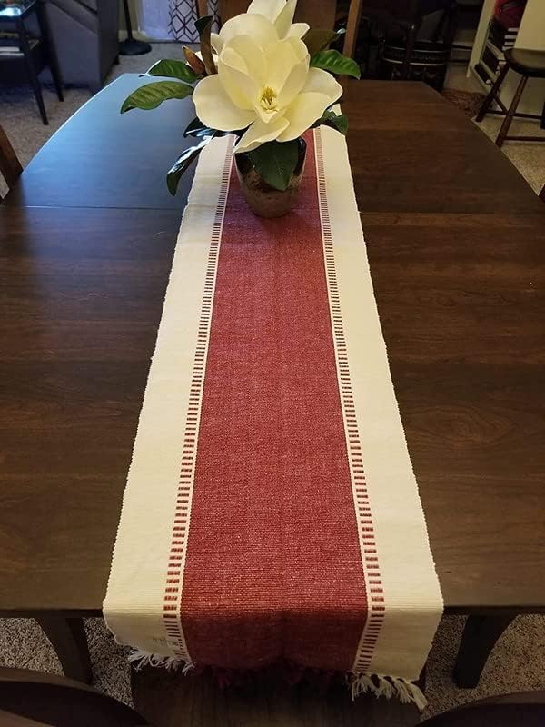 CRAZYWEAVES 100% Cotton Table Runner for 4 Seater Dining Table, Durable with Modern Patterns, Parties and Home Décor, Quick Absorption Handcrafted with Tissles (Red, 152 cm x 32 cm) - Image 2