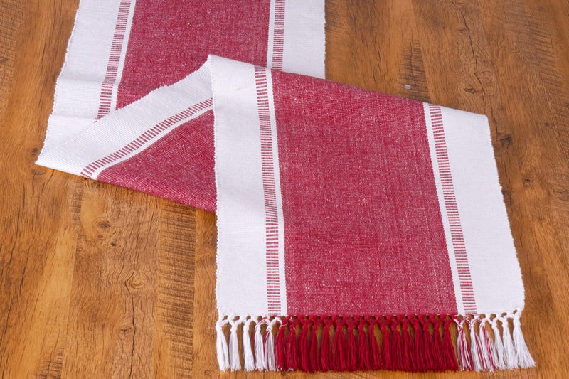 CRAZYWEAVES 100% Cotton Table Runner for 4 Seater Dining Table, Durable with Modern Patterns, Parties and Home Décor, Quick Absorption Handcrafted with Tissles (Red, 152 cm x 32 cm) - Image 4