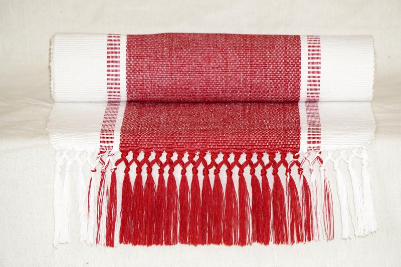 CRAZYWEAVES 100% Cotton Table Runner for 4 Seater Dining Table, Durable with Modern Patterns, Parties and Home Décor, Quick Absorption Handcrafted with Tissles (Red, 152 cm x 32 cm) - Image 3
