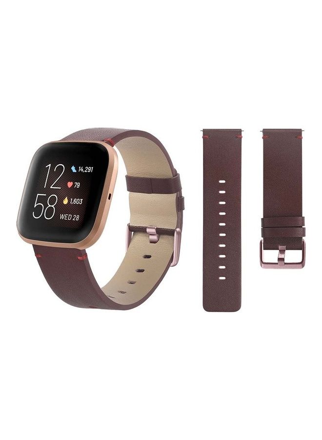 HuHa Genuine Leather Replacement Band For Fitbit Versa Brown - Image 2