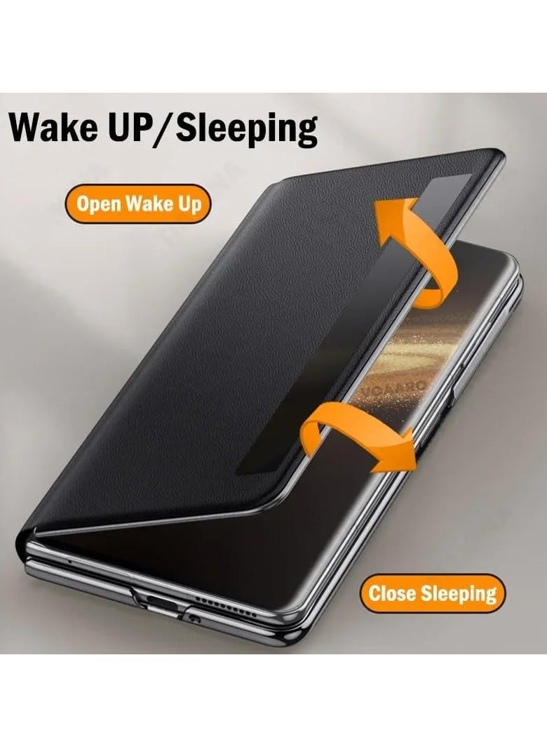 عام غطاء مغناطيسي لـ Honor Magic V3، مزود بنافذة ذكية وحامل مخفي، غلاف جلد خفيف الوزن ورقيق، مقاوم للصدمات والحماية من السقوط. - Image 3