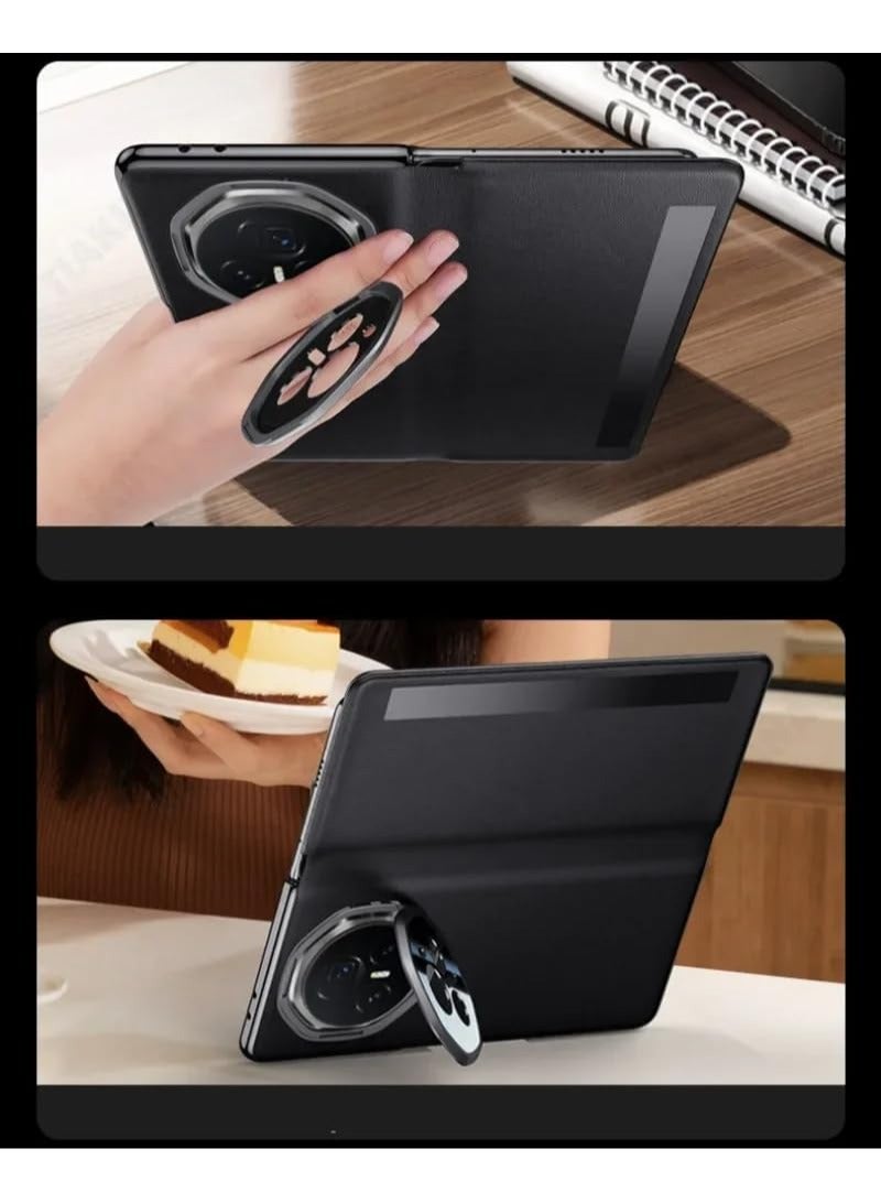 عام غطاء مغناطيسي لـ Honor Magic V3، مزود بنافذة ذكية وحامل مخفي، غلاف جلد خفيف الوزن ورقيق، مقاوم للصدمات والحماية من السقوط. - Image 4