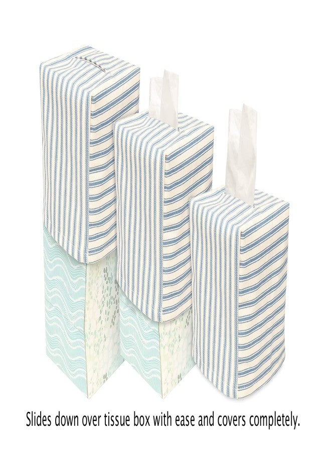 Decorative Things Fabric Tissue Box Cover, Tissue Holder Slipcover, Slips Over Square Cube Cardboard Facial Tissue Boxes -Decorative Blue Bathroom Decor Ticking Stripe, Cotton, Lined - Image 5