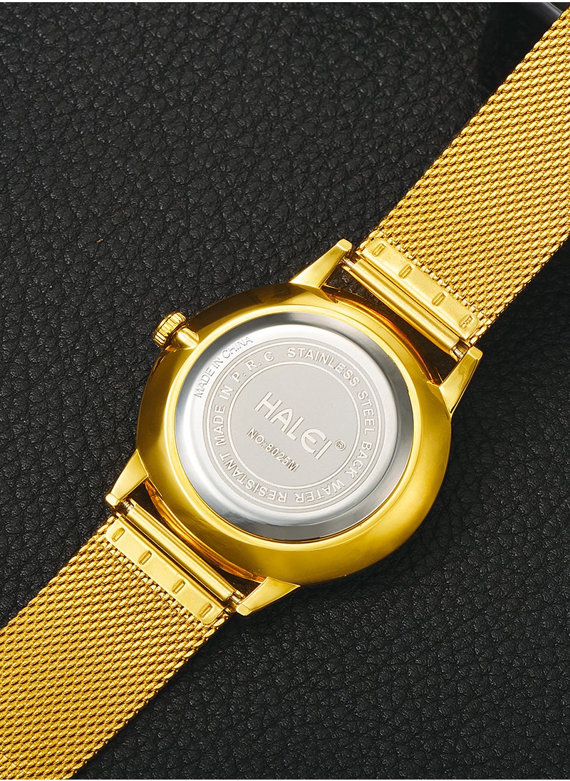 HALEI HALEI 2-Peice Luxury Couple Watches Gold Tone Stainless Steel Quartz Calendar Wristwatch Rhinestone His and Her Watch Set with Calendar  - Image 5