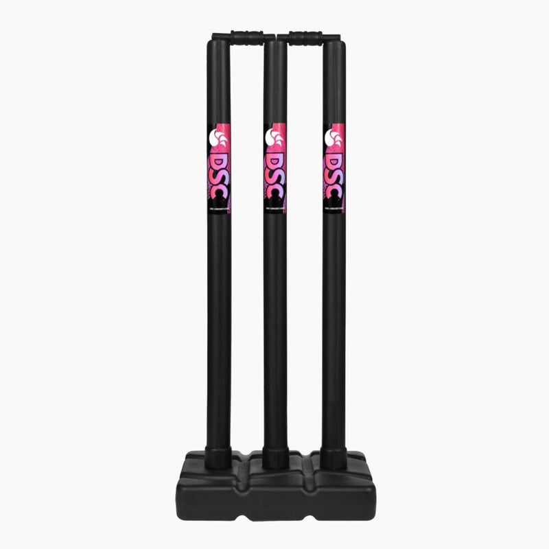 DSC Plastic Cricket Stump Set | Color: Black | Size: Men | Material: Plastic | with 3 Stumps, 2 Bails and 1 Base | Durable | Lightweight and Portable | for Both Indoor and Outdoor use - Image 1