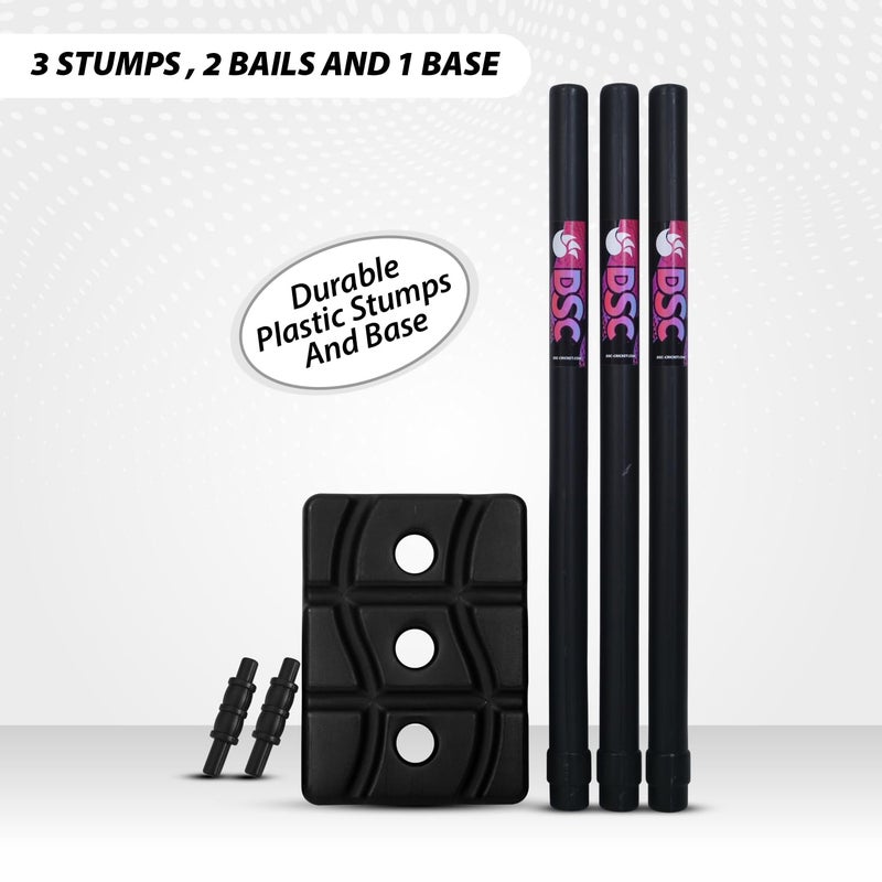 DSC Plastic Cricket Stump Set | Color: Black | Size: Men | Material: Plastic | with 3 Stumps, 2 Bails and 1 Base | Durable | Lightweight and Portable | for Both Indoor and Outdoor use - Image 4