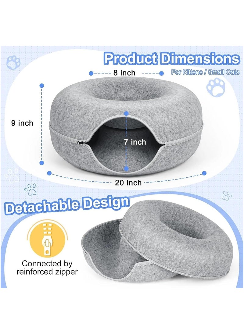 Cat Tunnel Bed, Detachable Felt Cat Nest, Round Donut Felt Pet Nest, Four Seasons Available cat nest, Semi-Closed Washable Cat Tunnel Nest, Indoor Cat Hideout, Cat Condo (Light Gray)