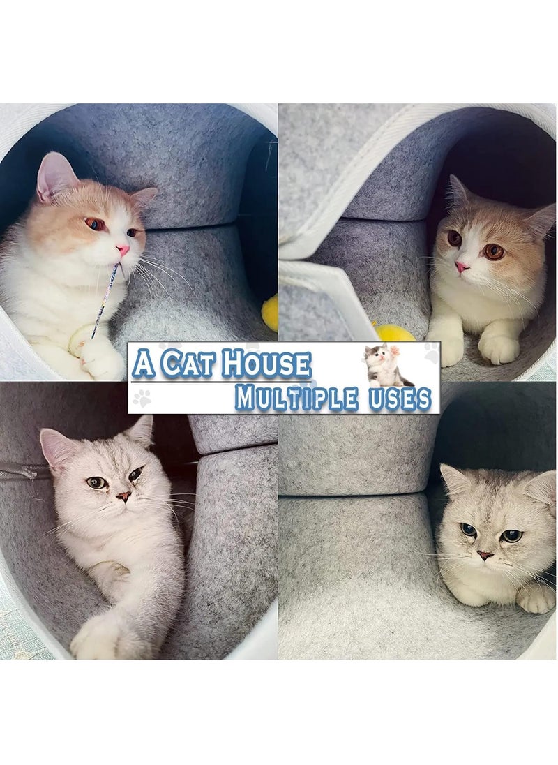 Cat Tunnel Bed, Detachable Felt Cat Nest, Round Donut Felt Pet Nest, Four Seasons Available cat nest, Semi-Closed Washable Cat Tunnel Nest, Indoor Cat Hideout, Cat Condo (Light Gray)