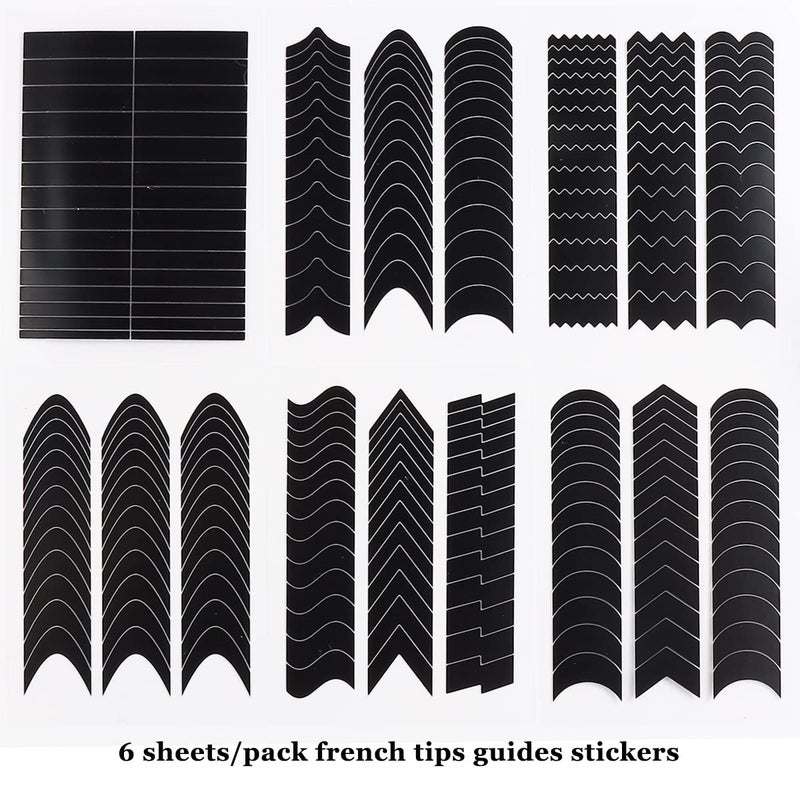 Fcozpjk French Tip Nail Stickers 6 Sheets Self-Adhesive Nails Sticker French Tips Guides Tool Wave Lines Nails Tape for Nail Art Airbrush Stencils Set - Image 2