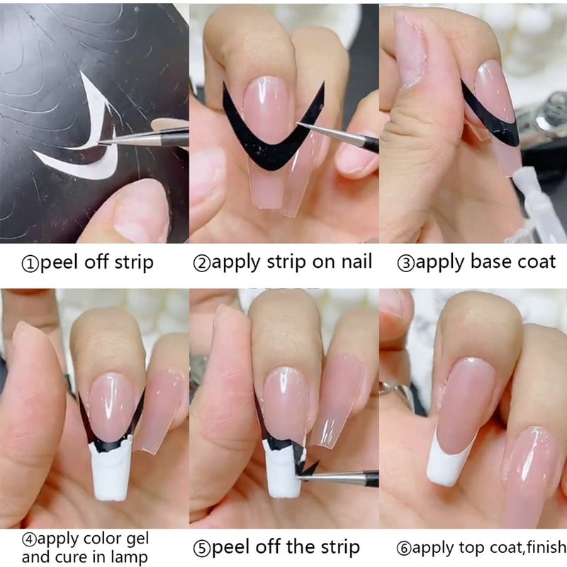 Fcozpjk French Tip Nail Stickers 6 Sheets Self-Adhesive Nails Sticker French Tips Guides Tool Wave Lines Nails Tape for Nail Art Airbrush Stencils Set - Image 3