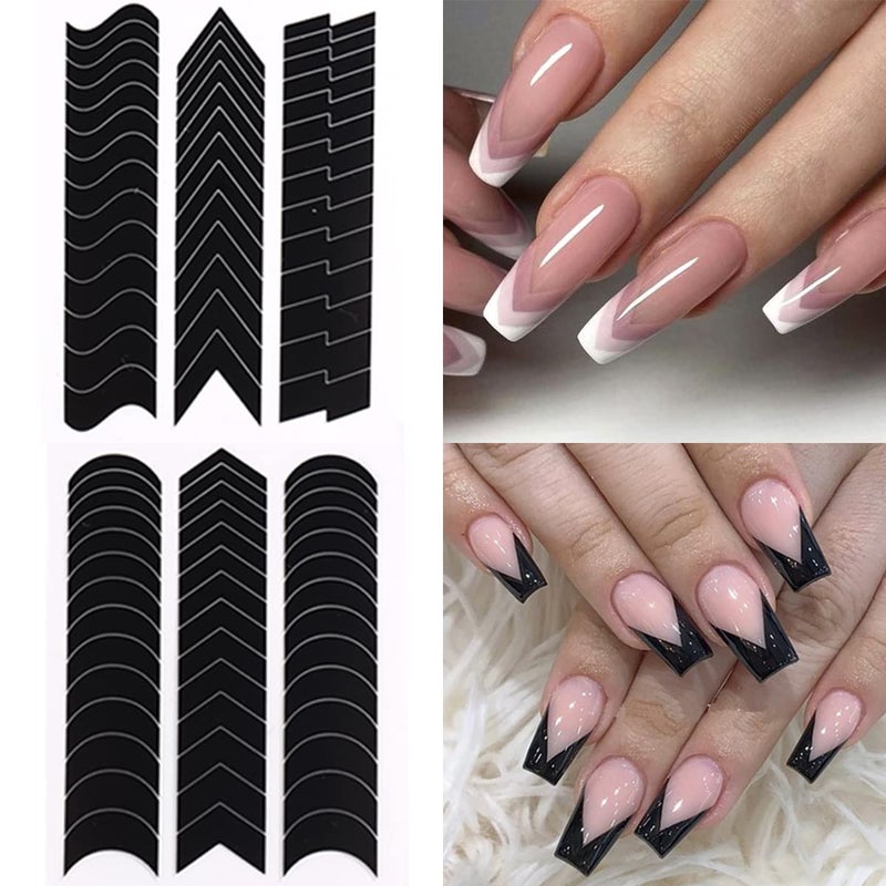 Fcozpjk French Tip Nail Stickers 6 Sheets Self-Adhesive Nails Sticker French Tips Guides Tool Wave Lines Nails Tape for Nail Art Airbrush Stencils Set - Image 5