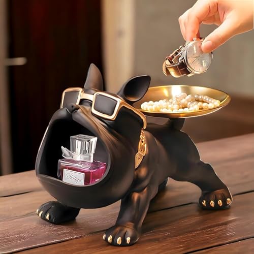 SkyKey French Bulldog Resin Storage Tray Figurine – Multi-Functional Decorative Organizer for Keys, Wallet, Phone, Candy, Remote – Funky Dog Sculpture with Tray for Home & Office Décor - Image 1