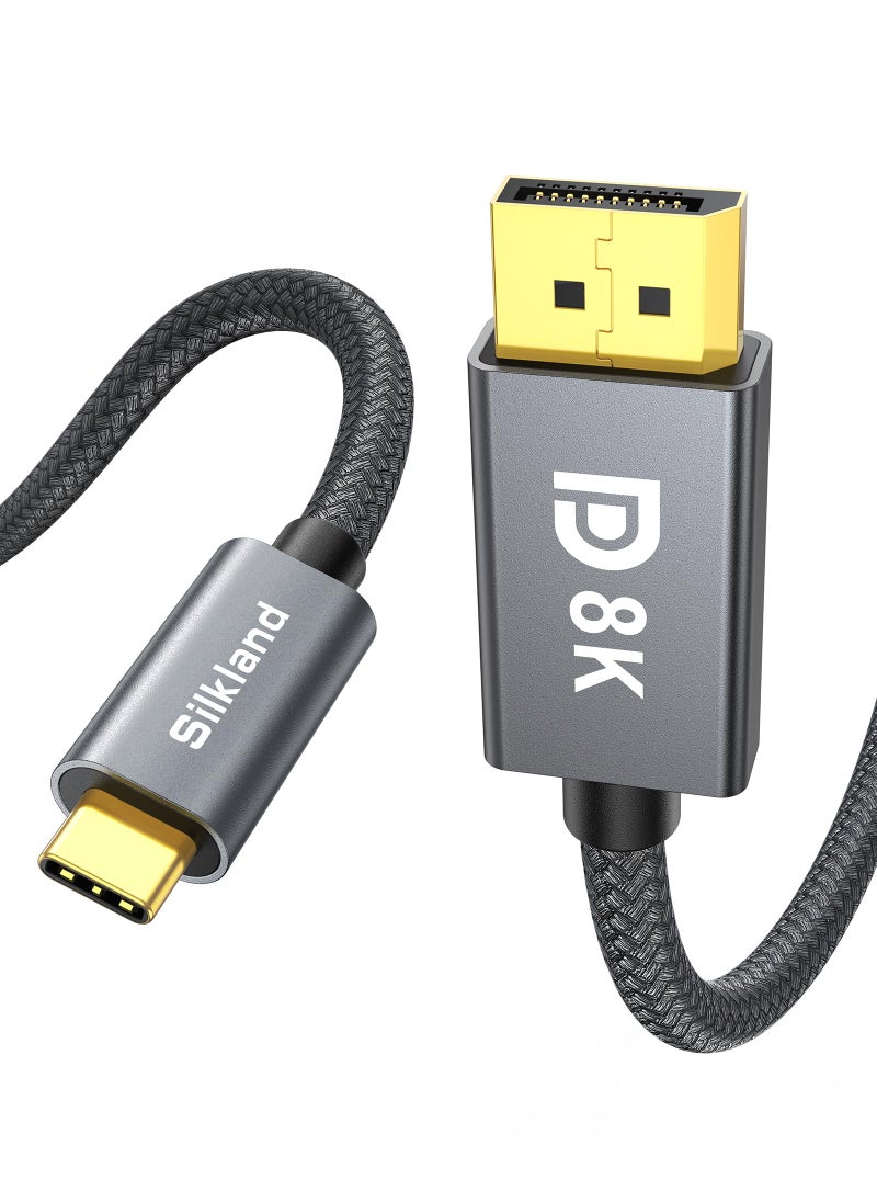 Silkland Silkland USB C to DisplayPort 1.4 Cable 3.3FT [8K@60Hz, 4K@144Hz 120Hz, 2K@240Hz], 5K Type C to DP Cable, [32.4 Gbps, Thunderbolt 4/3 Compatible] for MacBook Pro 2021, M1 Mac Mini, iPad Pro, XPS  - Image 1