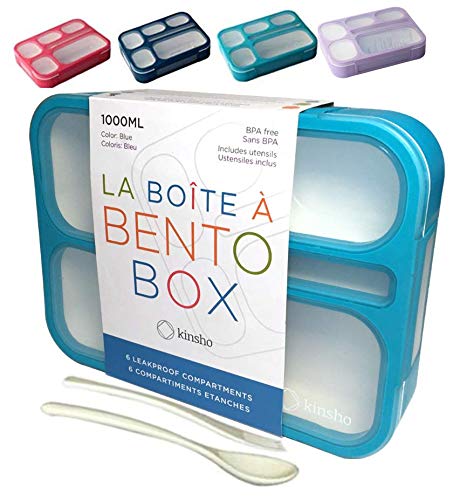 kinsho Bento Box Kids LunchBox Snack Containers for Toddler Daycare Leakproof School Bentobox 6 Compartment Container for Boys Girls Adults Lunches Utensils Red