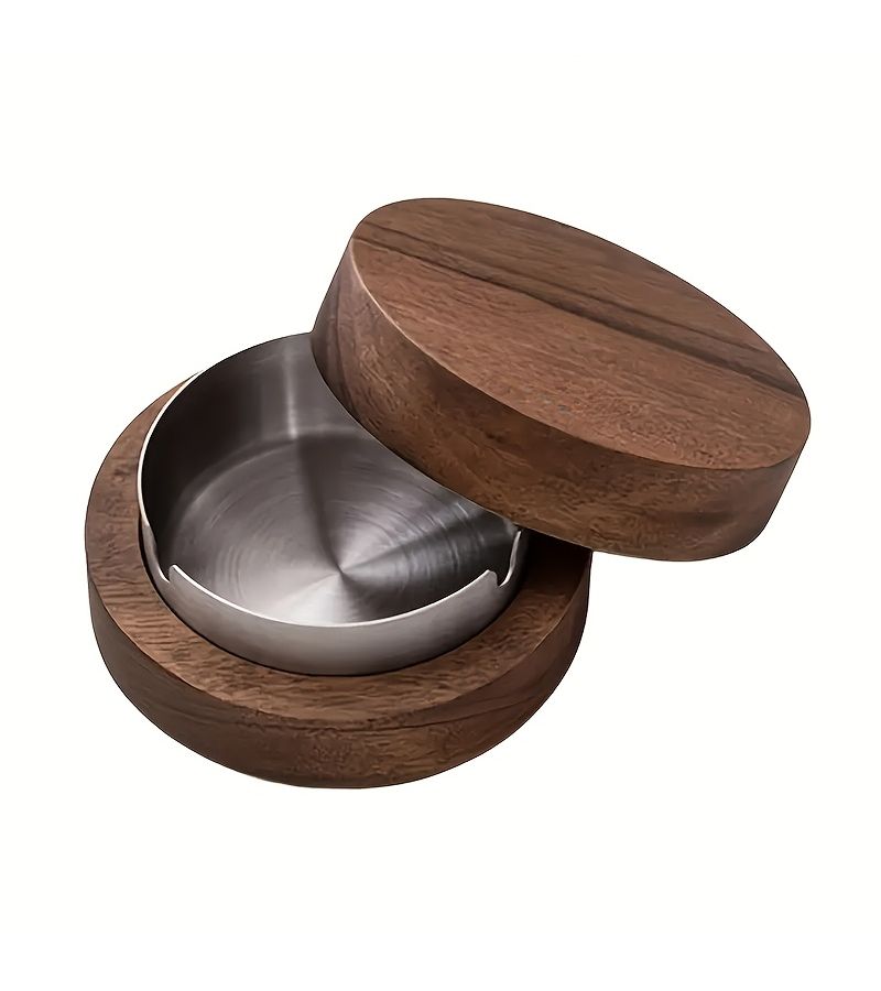 Stainless Steel Ashtray With Anti Overflow Design Round Solid Wood For Home And Office Use Creative Anti Flying Ash No Electricity Required Perfect Personalized Gift For Christmas Birthday Wedding - Image 4
