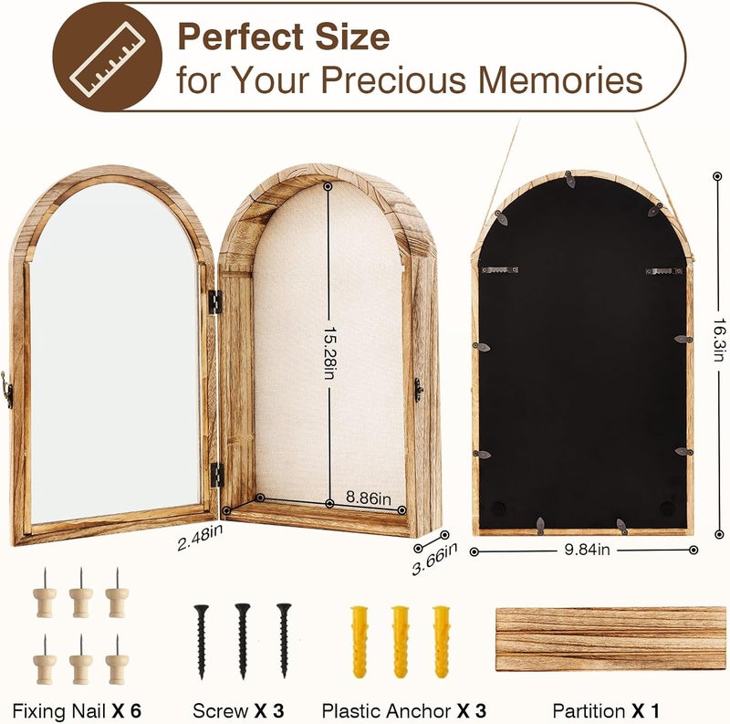 DGWJSU Shadow Box Frame 10x16 Large Shadow Boxes Display Cases with Linen Back and Removable Shelves, Picture Frame Wedding Bouquet Memorabilia Medals Photos Memory Box for Keepsakes, Carbonized Brown - Image 2