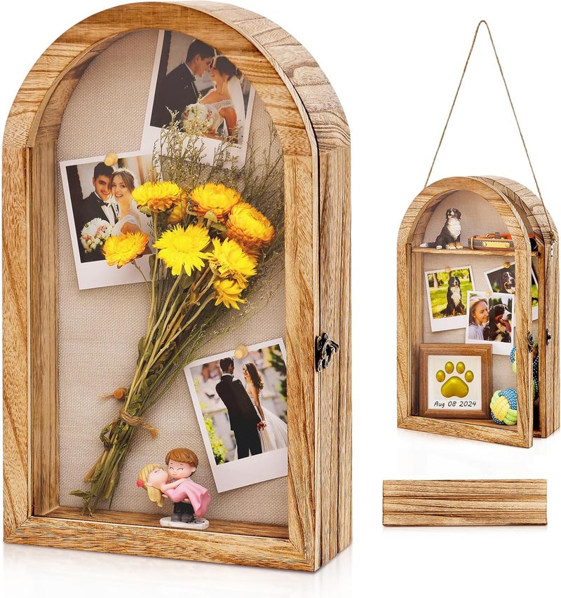 DGWJSU Shadow Box Frame 10x16 Large Shadow Boxes Display Cases with Linen Back and Removable Shelves, Picture Frame Wedding Bouquet Memorabilia Medals Photos Memory Box for Keepsakes, Carbonized Brown - Image 1