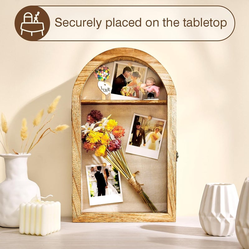 DGWJSU Shadow Box Frame 10x16 Large Shadow Boxes Display Cases with Linen Back and Removable Shelves, Picture Frame Wedding Bouquet Memorabilia Medals Photos Memory Box for Keepsakes, Carbonized Brown - Image 3