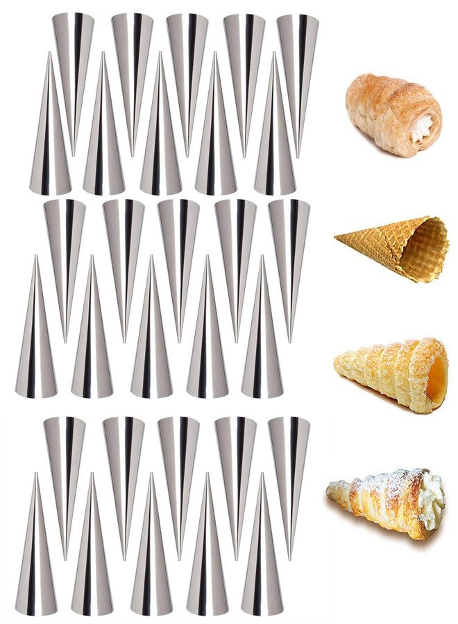 VolksRose Cream Horn Cones Molds, 30 PCS Stainless Steel Large Screw Croissant Shell Cannoli Form Waffle Cone Pancake DIY Tubes Cream Roll Pastry Making Tool for Dessert Spiral Bread Baking, 5 INCH - Image 1