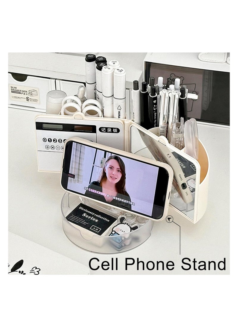 Generic Pencil Holder with Calculator, Whiteboard, Mirror, Schedule, 6 Slots Pencil Organizer for Desk, Desk Pencil Caddy for Home, Office, School, Desk Pencil Pen Holder, Stationery Supplies  - Image 3