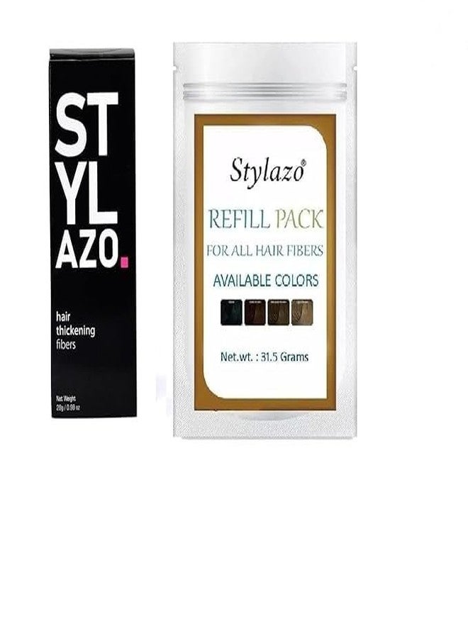 Stylazo hair fiber 28 gram Bottle & Hair Building Fibers Refill Pack 31.5Grams (Black) - Image 1