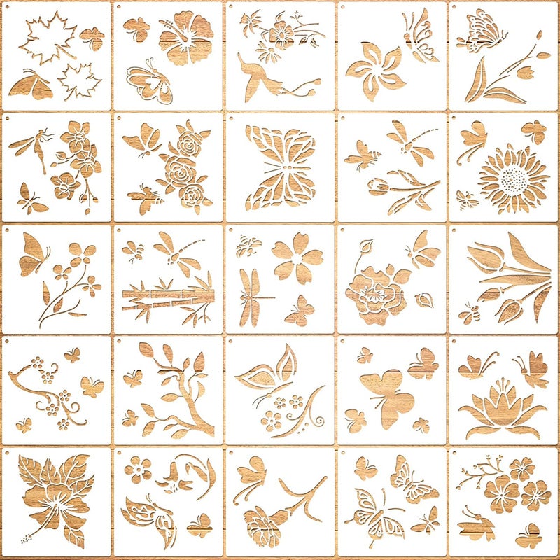 Ivanas Ivanas 25pack Large Flower Butterfly Stencil Template Reusable Cake Cookies Baking Painting Journal Window Glass Greeting Card Decorating Leaves Butterfly Flowers Bee Dragonfly for DIY Craft Decor - Image 1