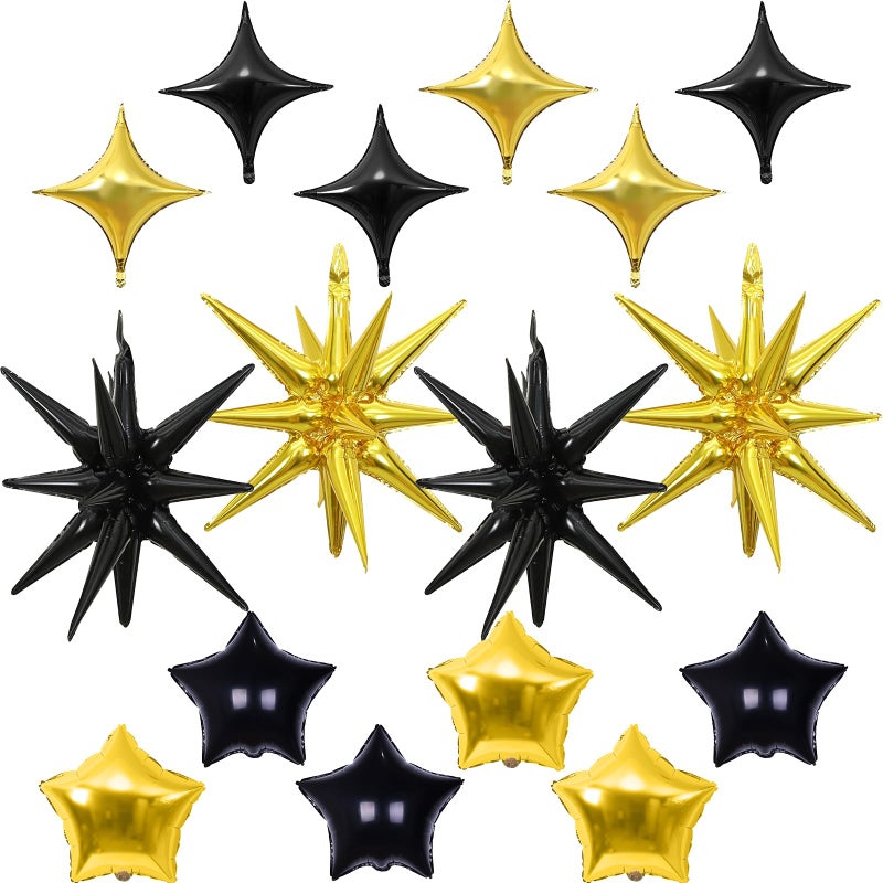 Froova Black and Gold Star Balloons 22in Large Star Balloons Foil 10in 4Pointed Pentagram Balloon for Graduation Retirement New Year Birthday Party Decorations - Image 3