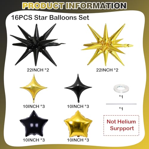 Froova Black and Gold Star Balloons 22in Large Star Balloons Foil 10in 4Pointed Pentagram Balloon for Graduation Retirement New Year Birthday Party Decorations - Image 5