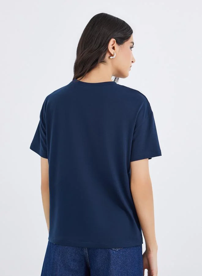 Take Two Take Two Slogan Print Round Neck T-Shirt