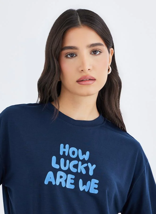 Take Two Take Two Slogan Print Round Neck T-Shirt