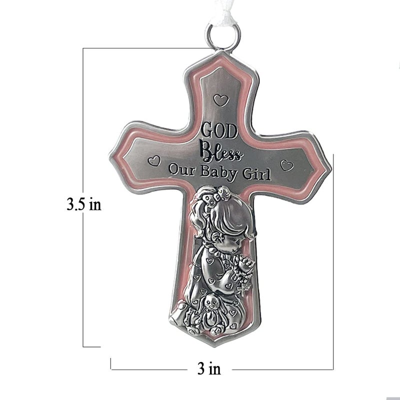 GANZ Christening Gifts for Girls, Catholic Baptismal Gifts for Girls, Ornate Crib Cross Baby Girl, Baby Shower Crib Medal Praying Girl, God Bless Our Baby Girl Nursery Wall Cross DÃ©cor - Image 3