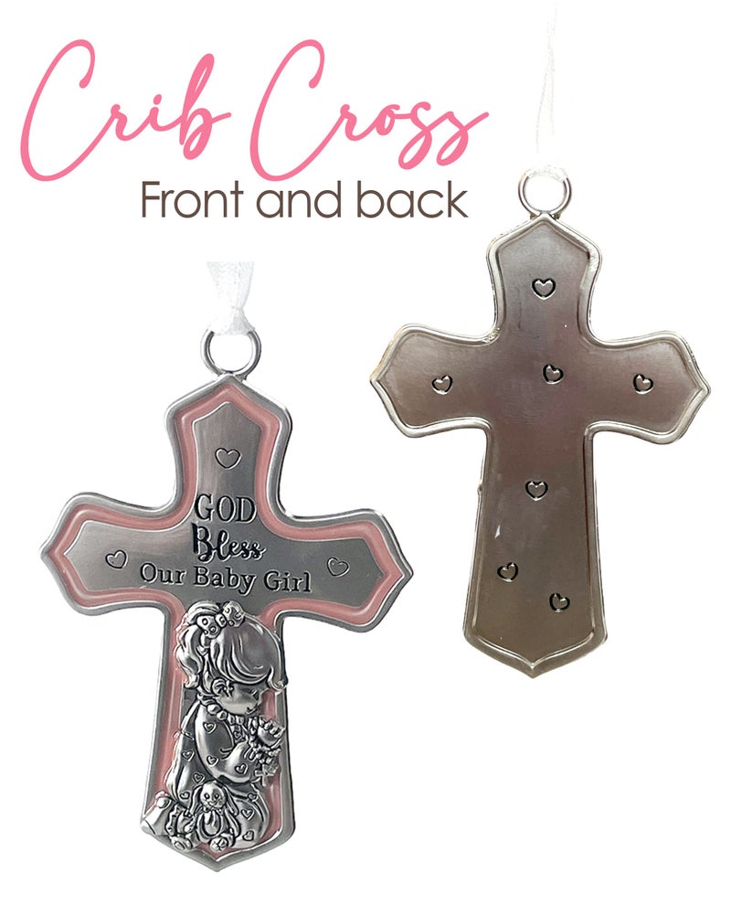 GANZ Christening Gifts for Girls, Catholic Baptismal Gifts for Girls, Ornate Crib Cross Baby Girl, Baby Shower Crib Medal Praying Girl, God Bless Our Baby Girl Nursery Wall Cross DÃ©cor - Image 2