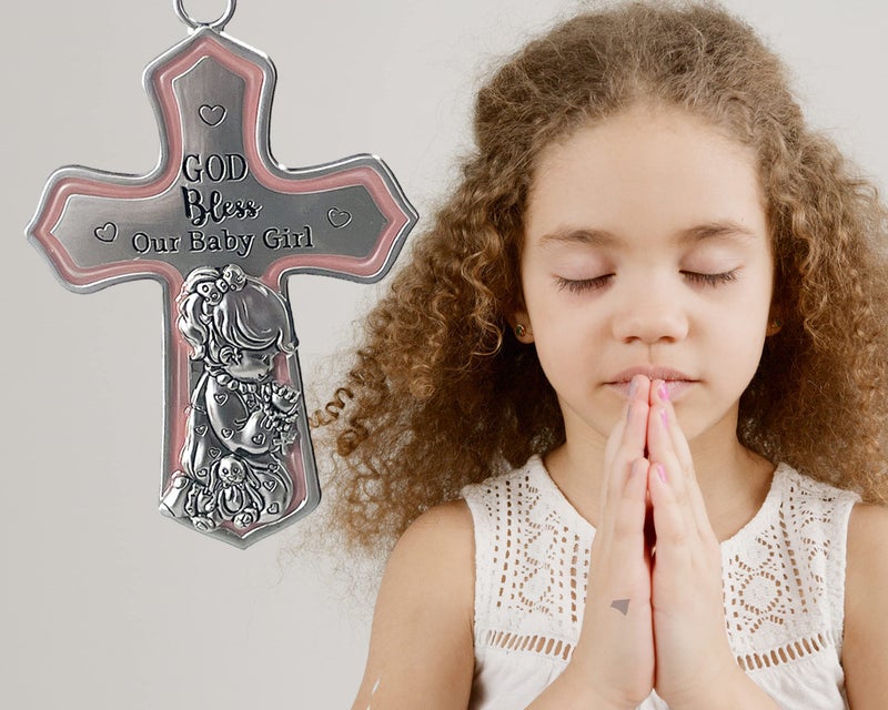 GANZ Christening Gifts for Girls, Catholic Baptismal Gifts for Girls, Ornate Crib Cross Baby Girl, Baby Shower Crib Medal Praying Girl, God Bless Our Baby Girl Nursery Wall Cross DÃ©cor - Image 5