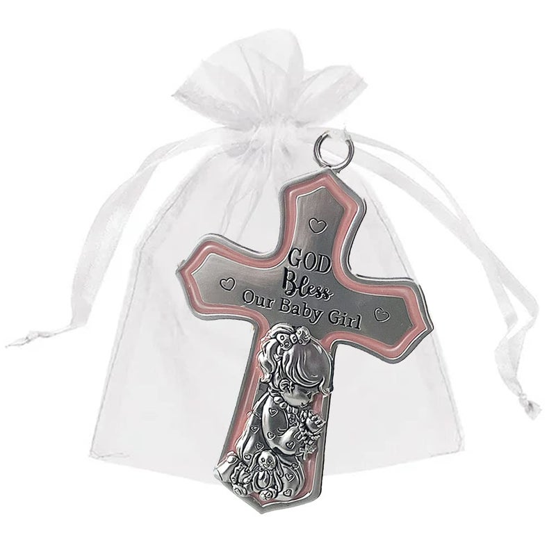 GANZ Christening Gifts for Girls, Catholic Baptismal Gifts for Girls, Ornate Crib Cross Baby Girl, Baby Shower Crib Medal Praying Girl, God Bless Our Baby Girl Nursery Wall Cross DÃ©cor - Image 1