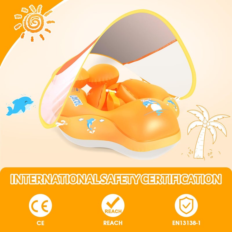 LAYCOL Baby Swimming Float Inflatable Baby Pool Float Ring with Sun Protection Canopy,add Tail no flip Over for Age of 3-36 Months - Image 2