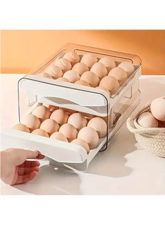 Hihonor Double Drawer Storage Box, Stackable Egg Storage Tray, Shockproof and Drop-Proof Food Storage Container, 32 Capacity, Suitable for Refrigerator, Cabinet and Shelf, Kitchen Storage and Storage Reusable Box, White  - Image 1