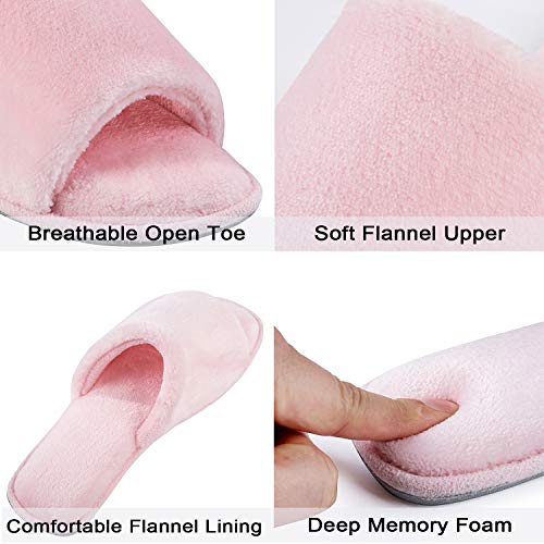 DL Open Toe Slippers for women Indoor, Cozy Memory Foam Womens House Slippers Summer Slip On, Comfy Soft Flannel Womens Bedroom Slippers Slide Breathable Size 7-8 Pink - Image 2