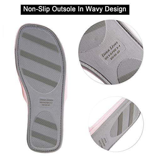 DL Open Toe Slippers for women Indoor, Cozy Memory Foam Womens House Slippers Summer Slip On, Comfy Soft Flannel Womens Bedroom Slippers Slide Breathable Size 7-8 Pink - Image 4