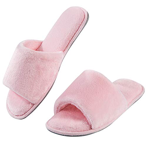 DL Open Toe Slippers for women Indoor, Cozy Memory Foam Womens House Slippers Summer Slip On, Comfy Soft Flannel Womens Bedroom Slippers Slide Breathable Size 7-8 Pink - Image 1